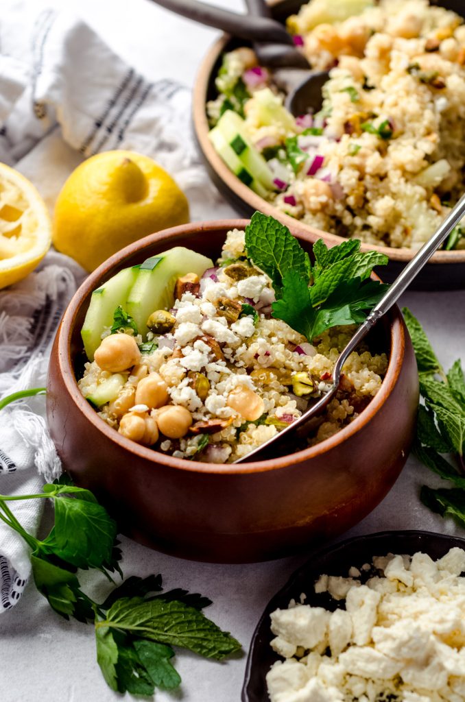 bowl of Jennifer Aniston salad with a spoon