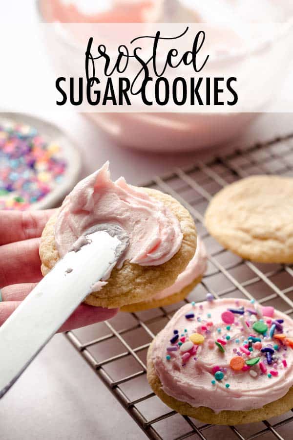 An easy no-chill recipe for soft sugar cookies frosted with silky smooth vanilla buttercream. Garnish with sprinkles, chocolate chips, chopped nuts, candy, or leave them as is. via @frshaprilflours