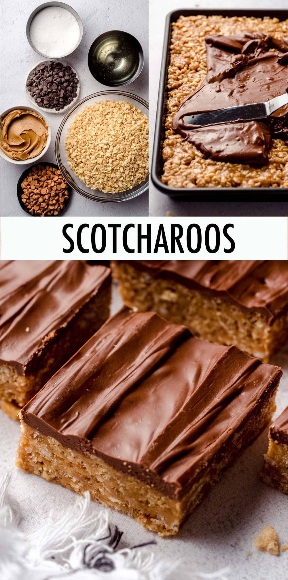 This scotcharoos recipe features a soft and chewy peanut butter crispy rice cereal base that gets smothered with a smooth and creamy chocolate butterscotch topping. via @frshaprilflours