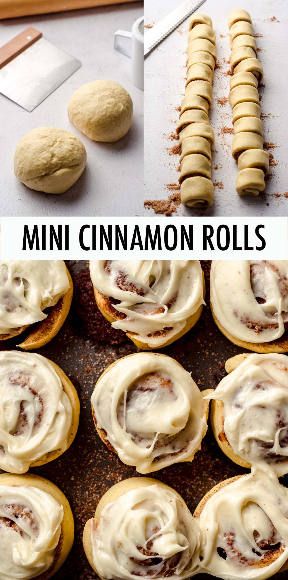 My very favorite and easy recipe for soft and fluffy cinnamon rolls adjusted to yield 24 mini cinnamon rolls! These rolls are filled with a buttery cinnamon filling and topped with a smooth cream cheese frosting. This recipe only requires one rise and it can be made ahead of time to bake later or the next day. via @frshaprilflours