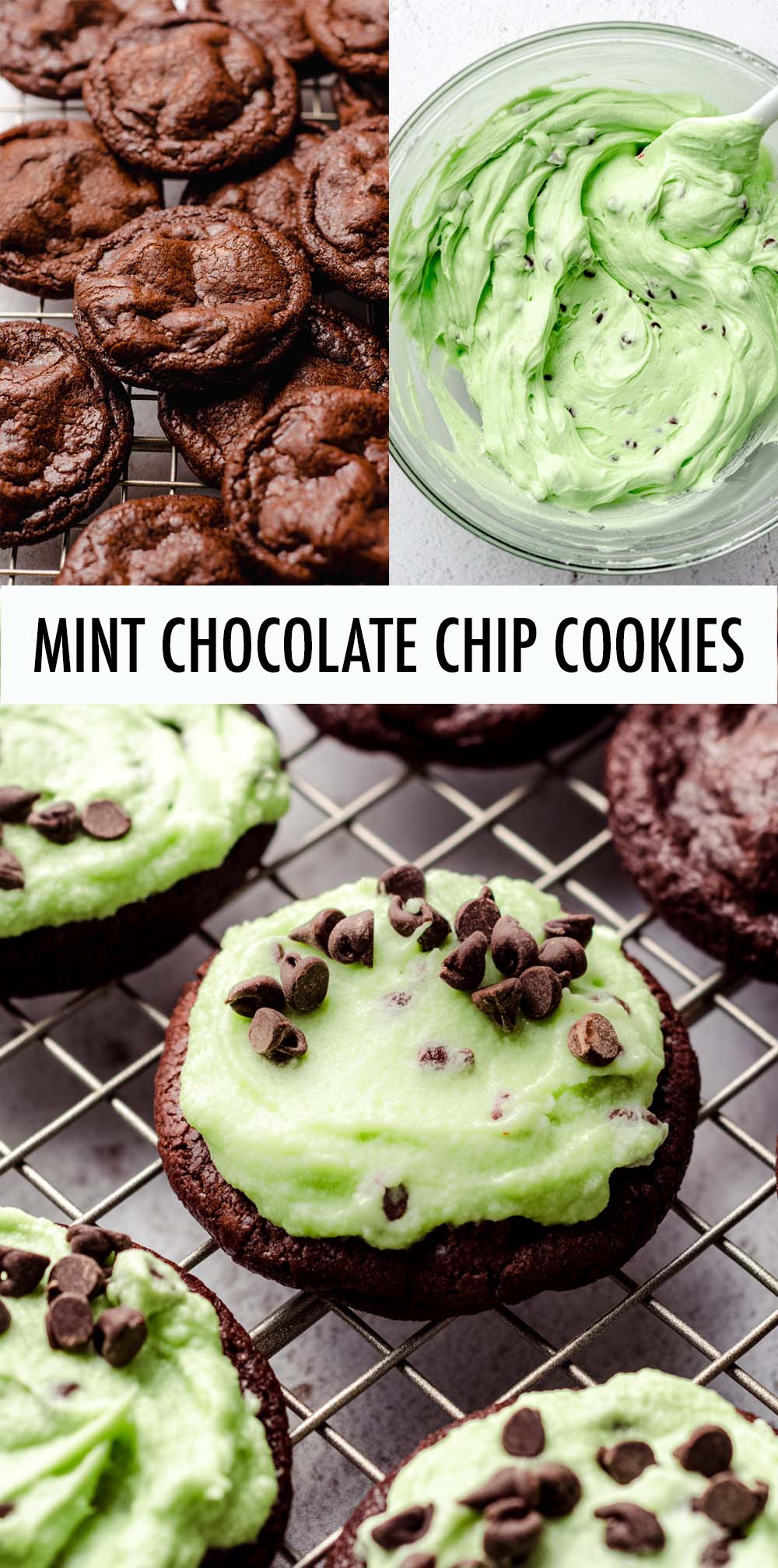 Rich and decadent chocolate chocolate chip cookies topped with a smooth and creamy mint chocolate chip buttercream. via @frshaprilflours