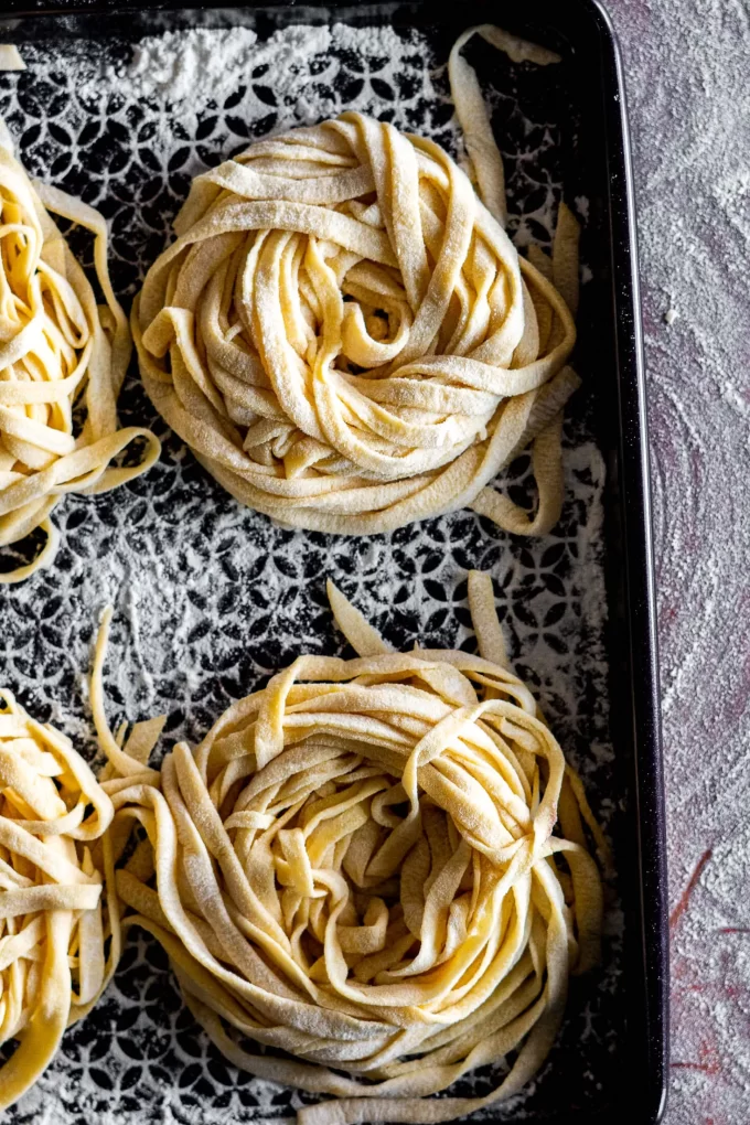 A swirl of pasta made with sourdough starter. 