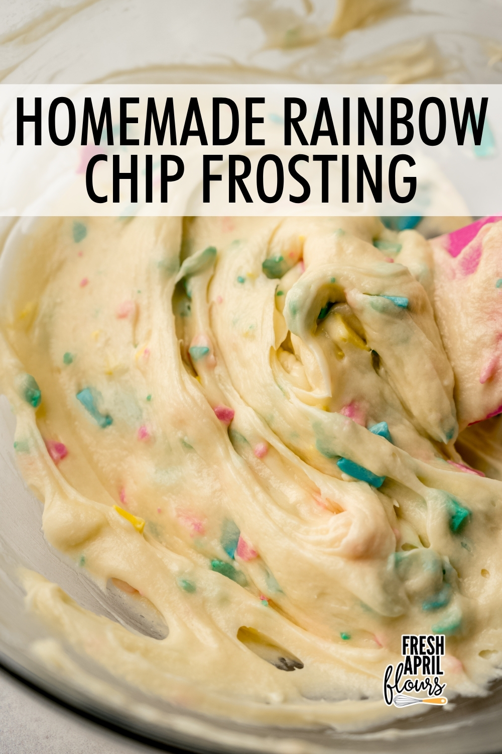 Turn any frosting into homemade rainbow chip frosting with two simple ingredients. This colorful frosting is perfect for any occasion! via @frshaprilflours