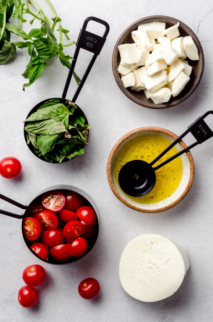 Ingredients and toppings for focaccia bread.