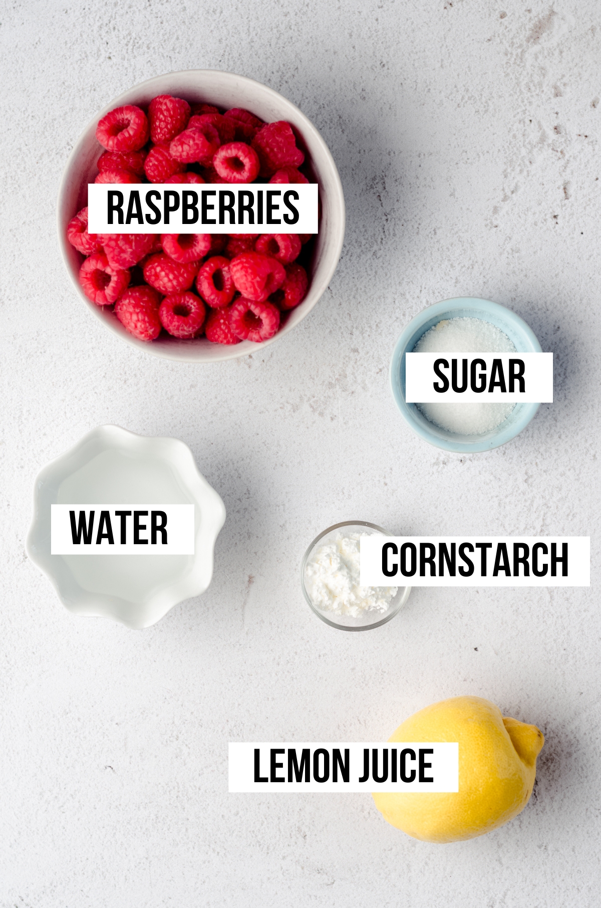 Ingredients for raspberry filling for Linzer cookies with text overlay.