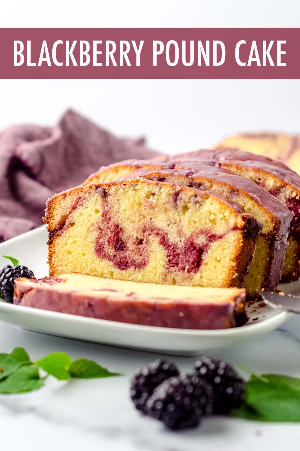 This simple buttery pound cake is swirled with fresh blackberry purée and topped with a fresh blackberry icing. via @frshaprilflours