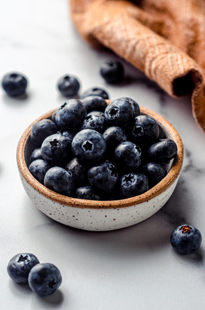 A small bowl of blueberries.