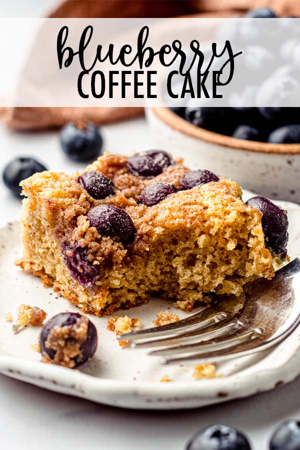 This blueberry sour cream coffee cake is perfectly moist and topped with fresh blueberries and a spiced streusel topping. via @frshaprilflours