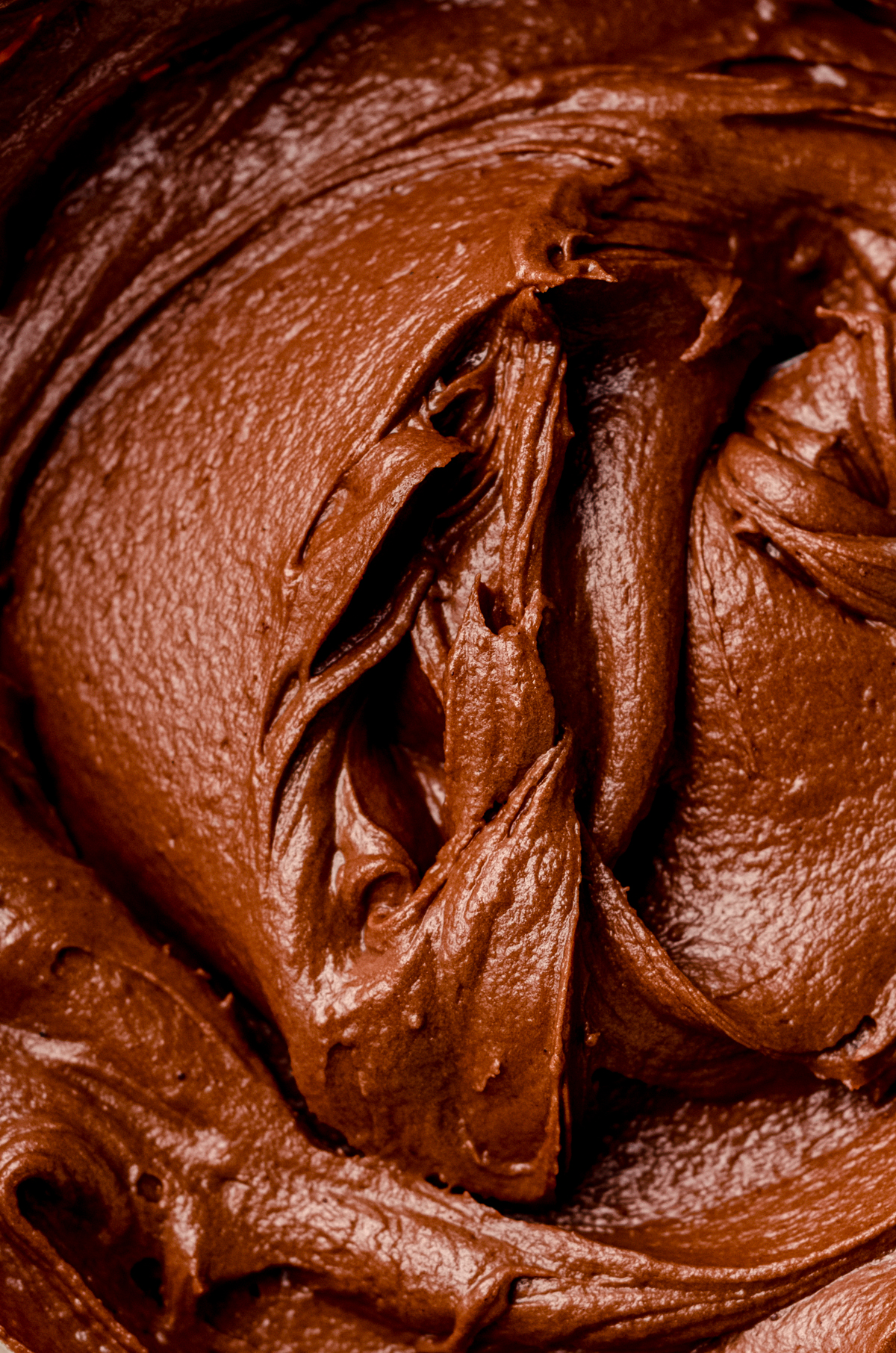 A closeup of chocolate fudge frosting.
