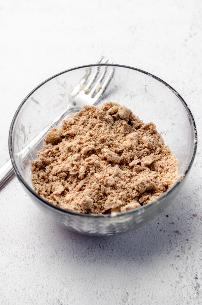 A bowl of apple spiced streusel topping.