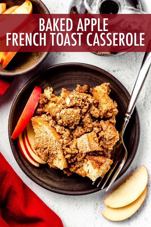 This simple French toast casserole recipe features crusty bread, crisp apples, and a spiced streusel topping and can be prepared a few hours ahead of time or overnight for easy preparation the next morning. via @frshaprilflours