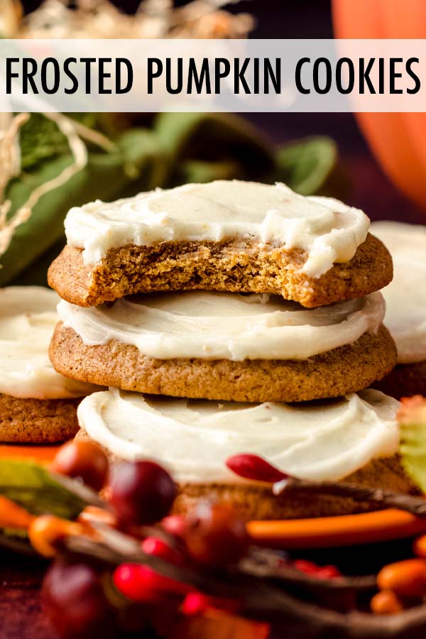Soft and chewy pumpkin cookies topped with an irresistible brown butter cream cheese frosting. via @frshaprilflours