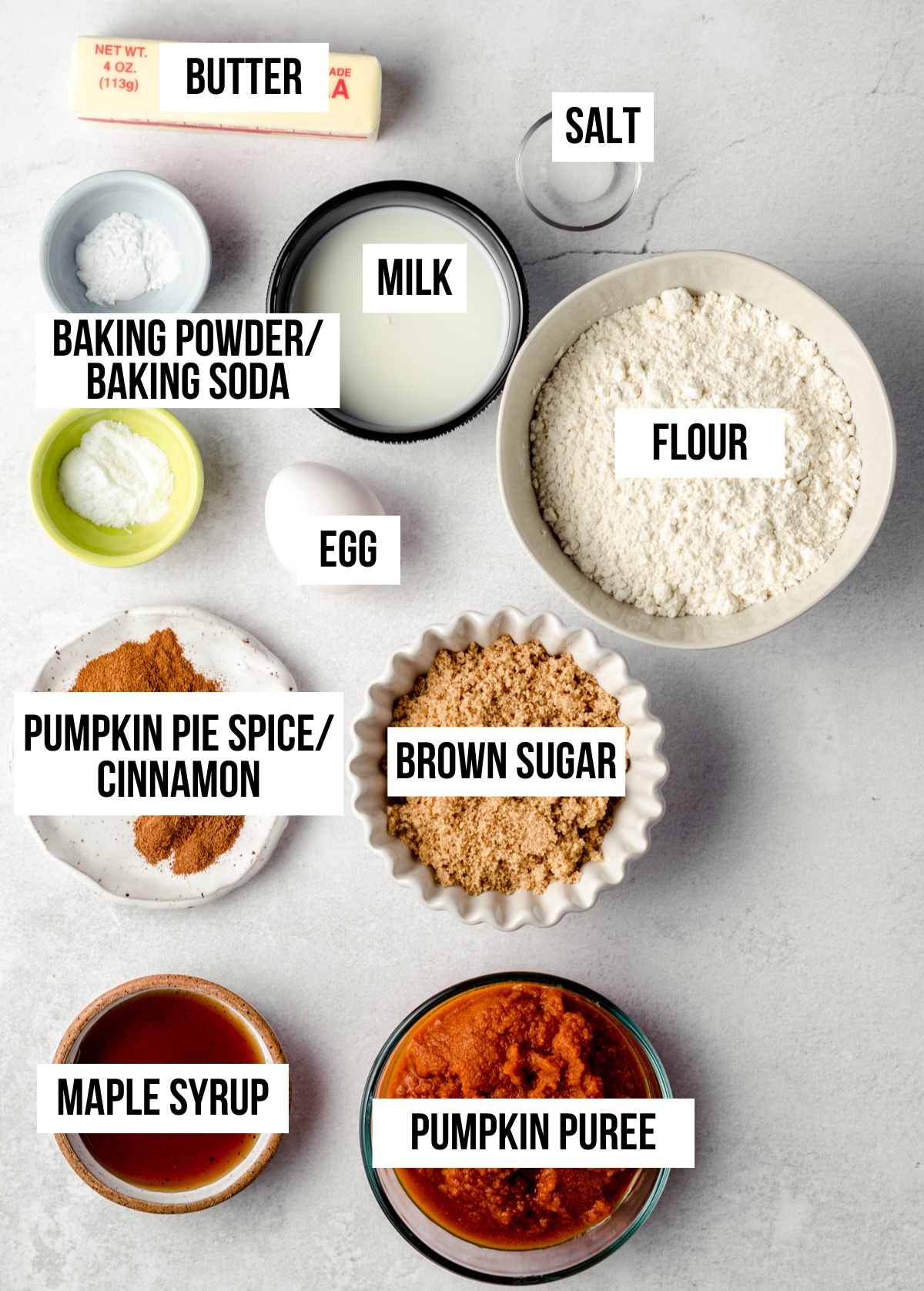 Ingredients for pumpkin coffee cake with text overlay.