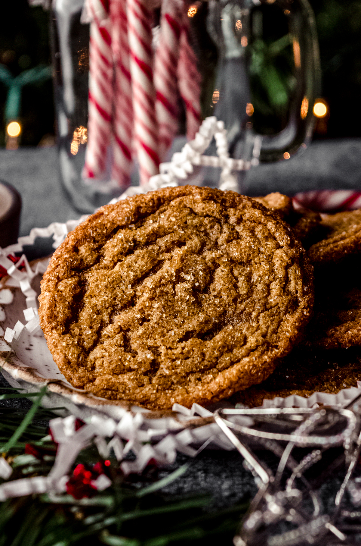 Chewy gingersnap cookies on a plate.