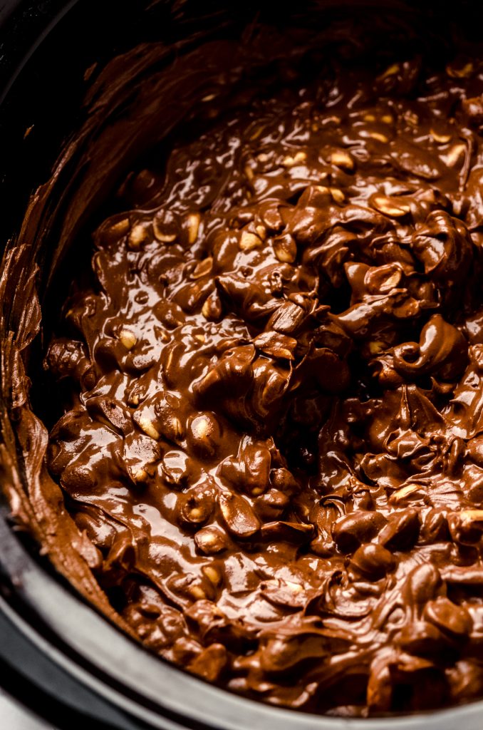 Peanut clusters mixture in a slow cooker.