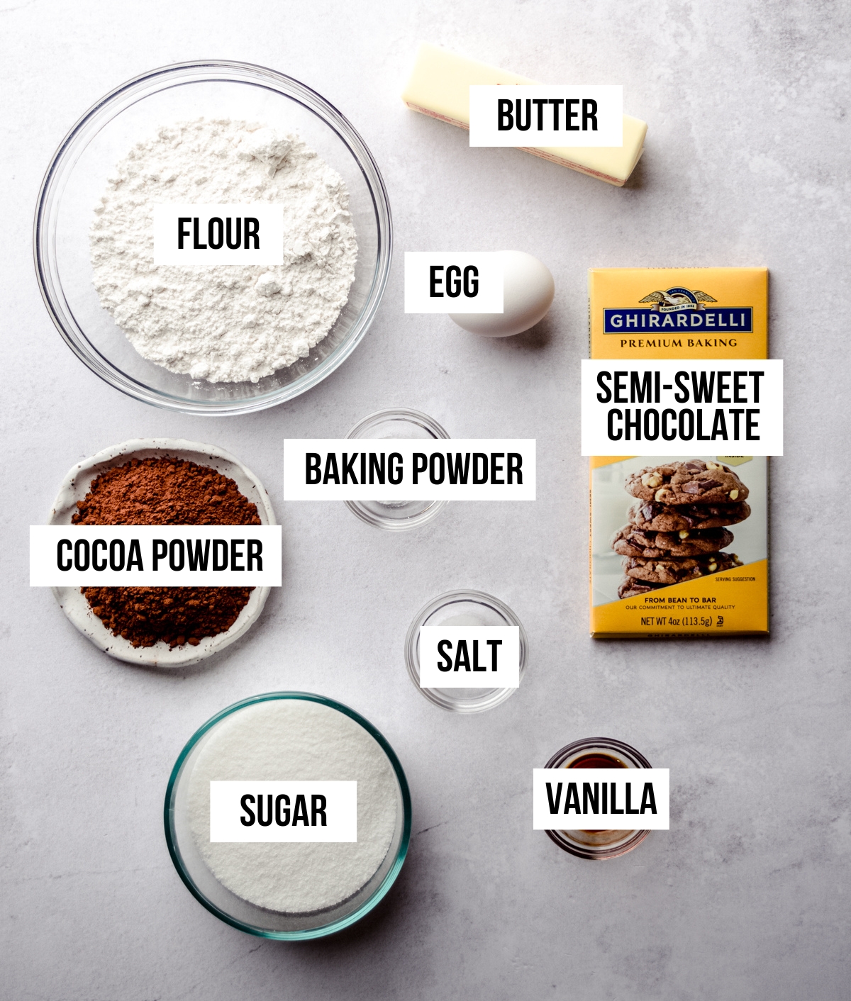 Aerial photo of ingredients for peppermint bark cookies with text overlay.