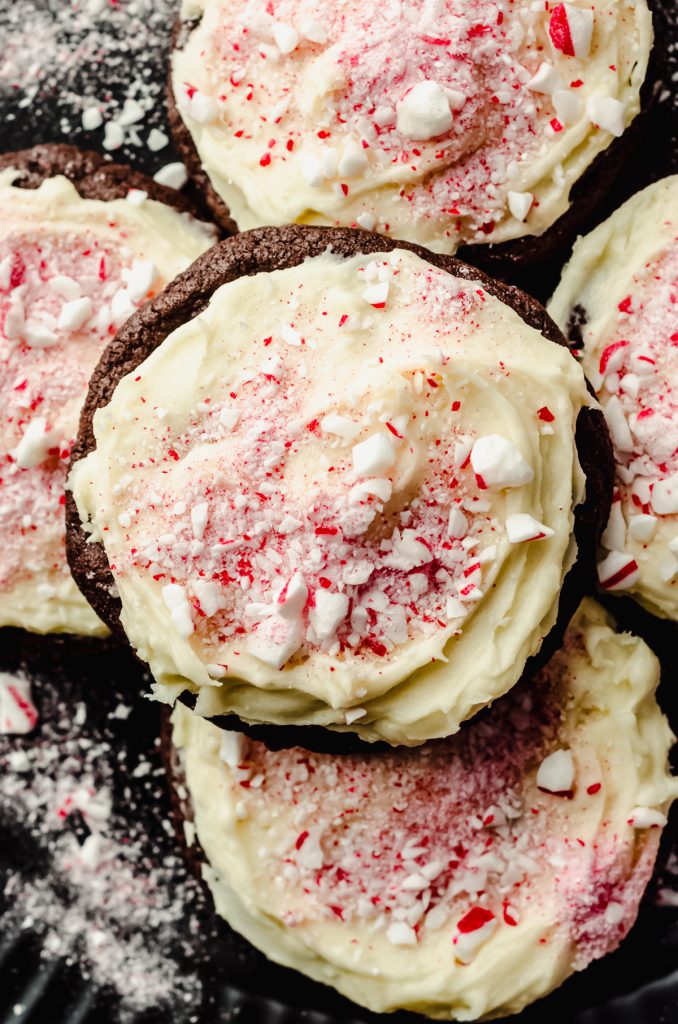 Aerial photo of peppermint bark cookies.
