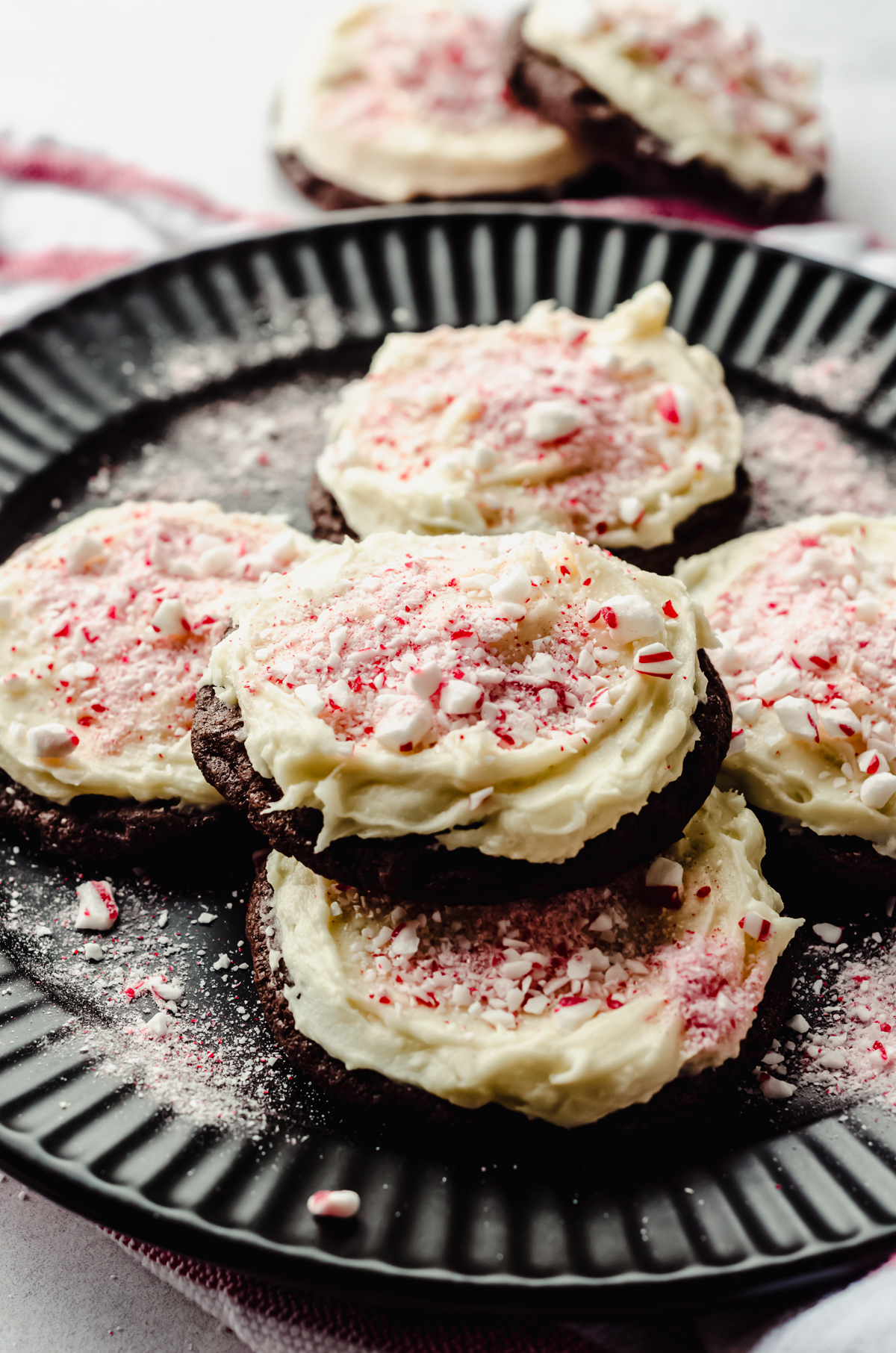 Peppermint bark cookies on a plate.