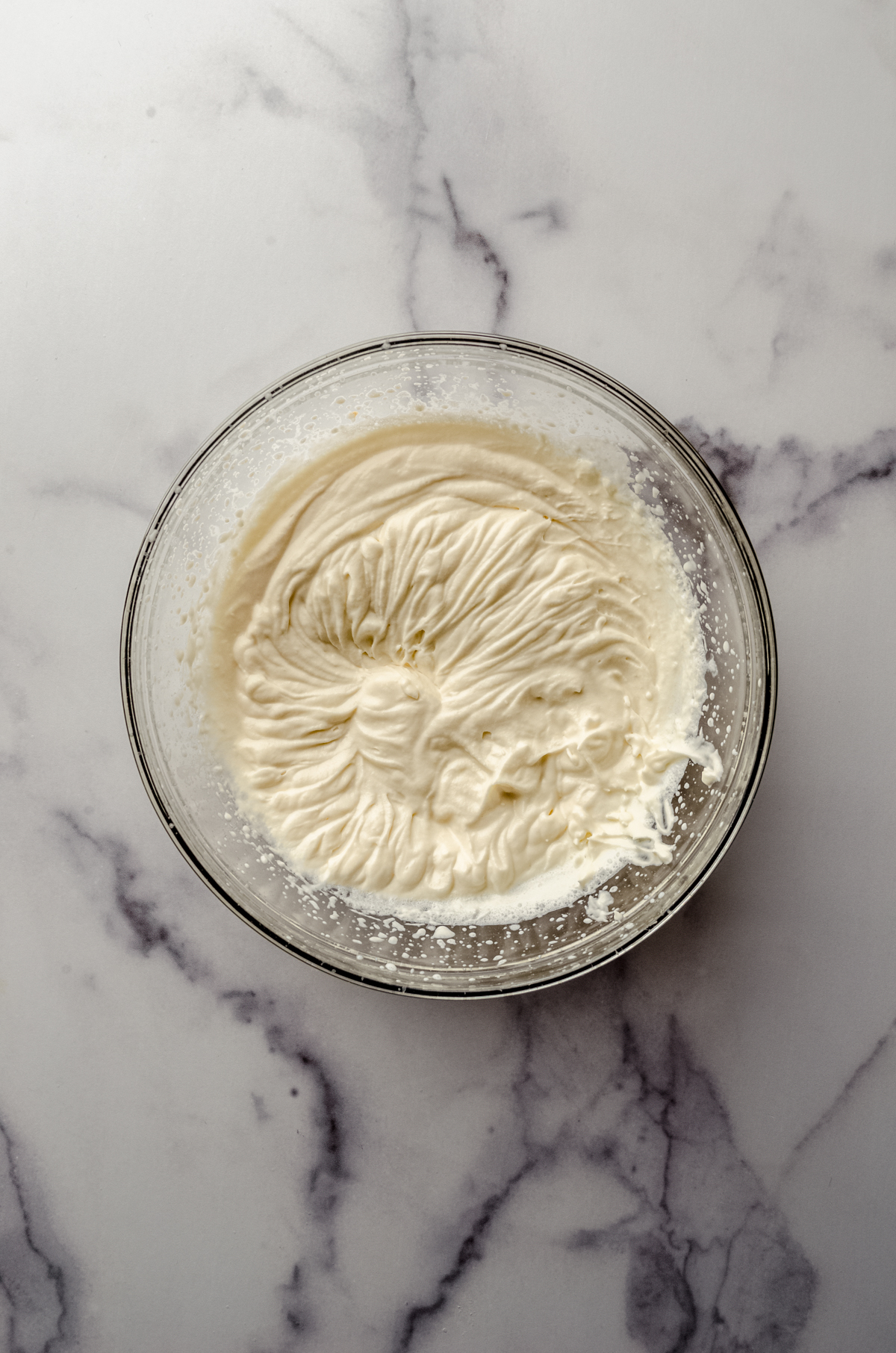 Aerial photo of a bowl of whipped cream.