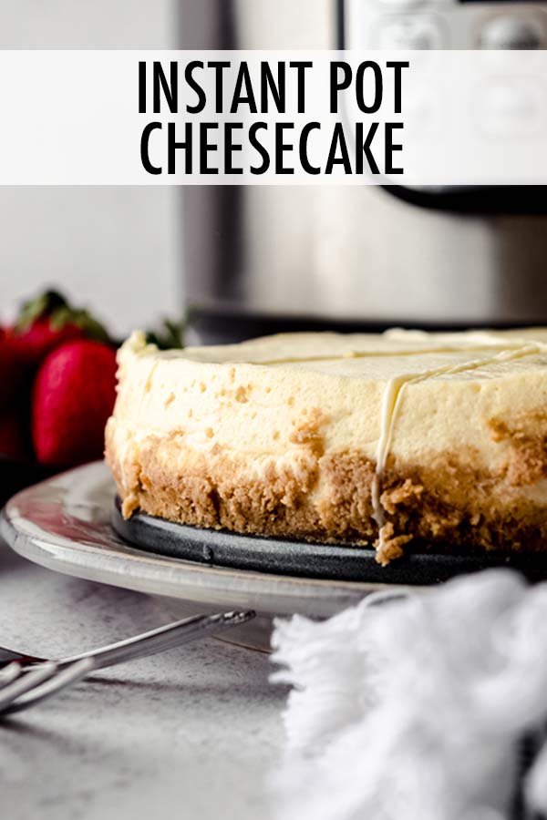 No oven or water bath necessary for this mini-size cheesecake made entirely in an electric pressure cooker. This flawless velvety smooth cheesecake recipe goes perfectly with your favorite cheesecake toppings. Instructions include directions for making in a smaller 3-quart Instant Pot as well as the oven, in case you just want to use the oven for a smaller cheesecake.  via @frshaprilflours