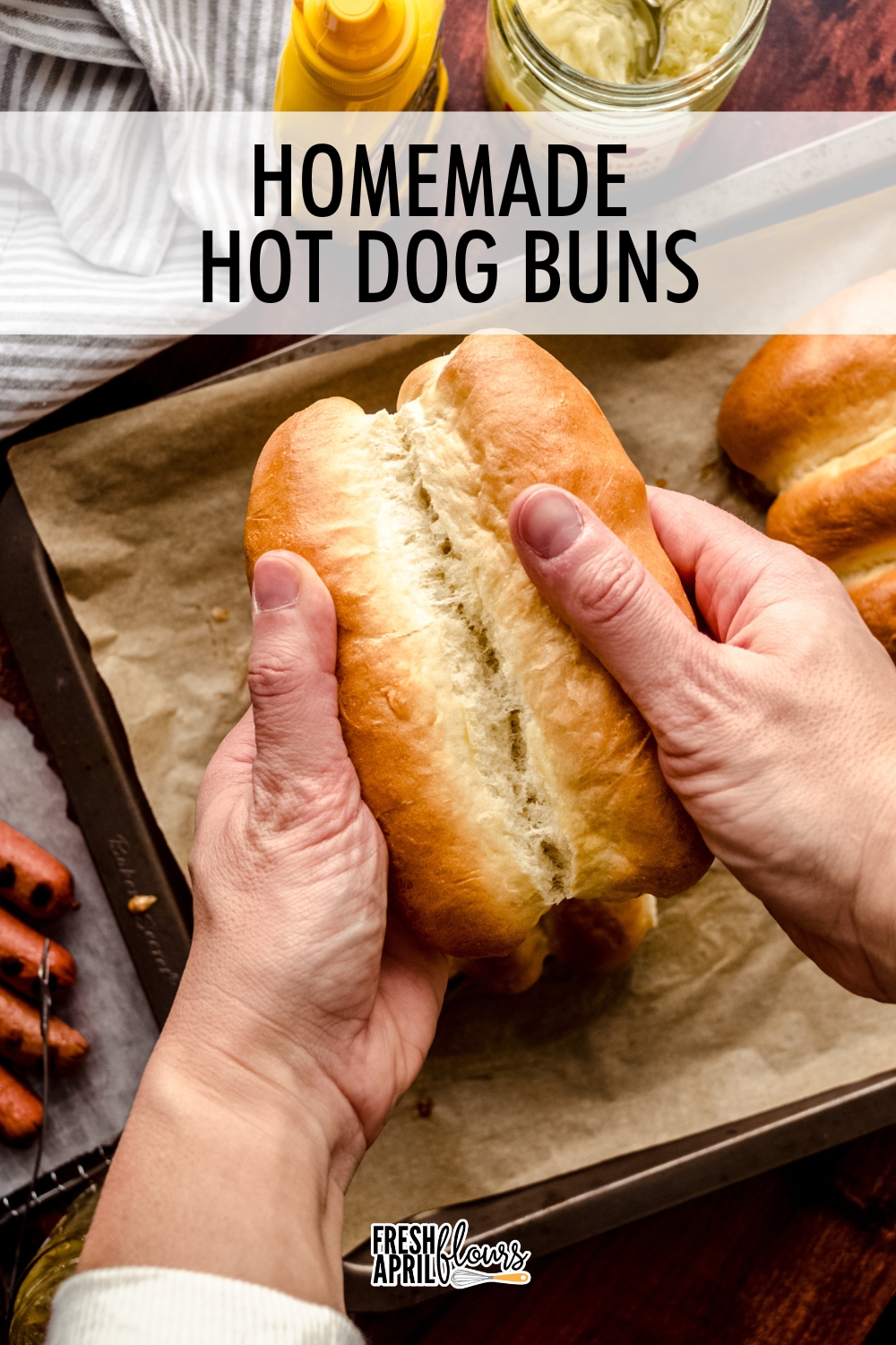 These easy homemade hot dog buns will be a new favorite addition to your cookout. This recipe makes 10 buns, so you'll never be stuck with extra dogs ever again! Recipe also includes instructions for turning this hot dog buns recipe into homemade hamburger buns.  via @frshaprilflours