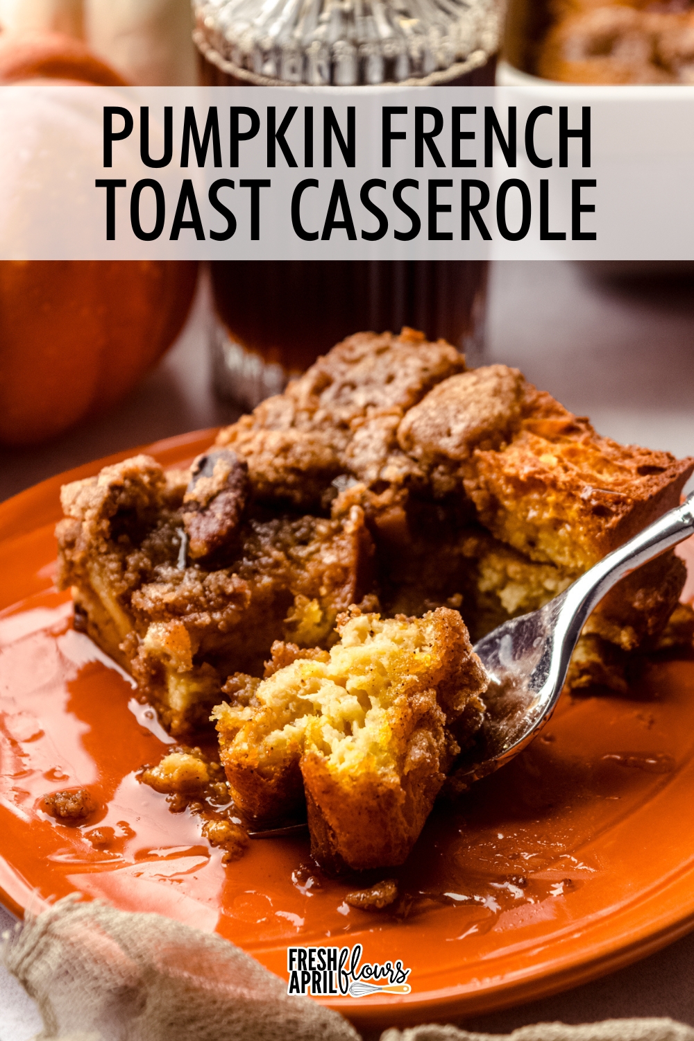 This overnight French toast casserole uses a thick and creamy pumpkin custard and a brown sugar pecan streusel topping to bring all the texture and flavor you love about a sweet fall-inspired breakfast casserole. The make-ahead aspect makes this a great dish for Thanksgiving or any time you're looking to save time in the morning.  via @frshaprilflours