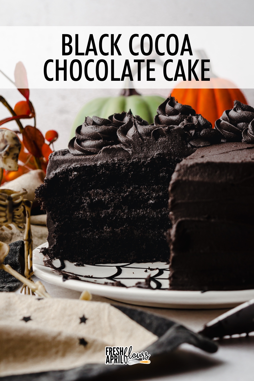 This black cocoa cake covered in black cocoa chocolate buttercream is the perfect cake to make for Halloween. This cake has deep Oreo-like chocolate flavor with a moist and velvety crumb. via @frshaprilflours