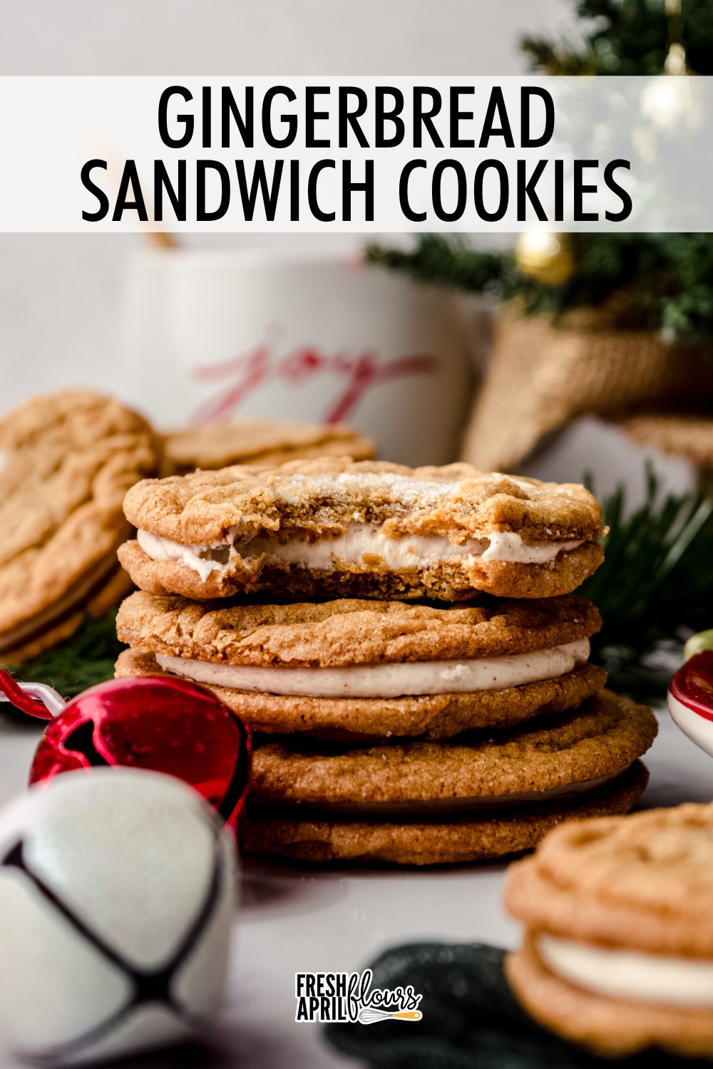 Two sugar-coated, soft and chewy gingersnap cookies held together with fluffy, creamy cinnamon spiced marshmallow buttercream create the ultimate holiday cookie you will have a hard time putting down! via @frshaprilflours