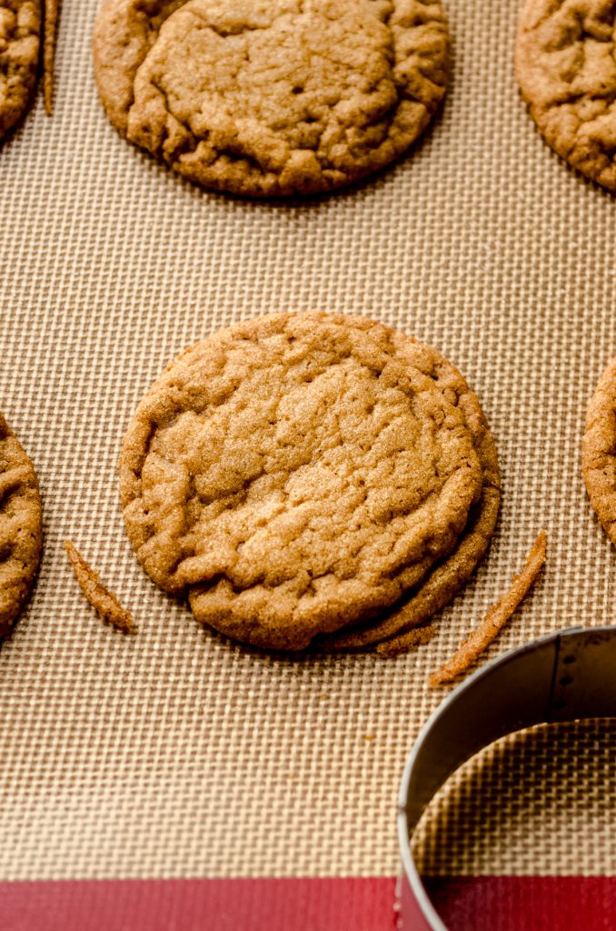 Gingersnap cookies on a baking sheet.