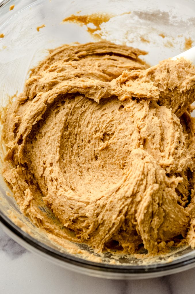 Gingerbread sandwich cookie dough in a bowl.