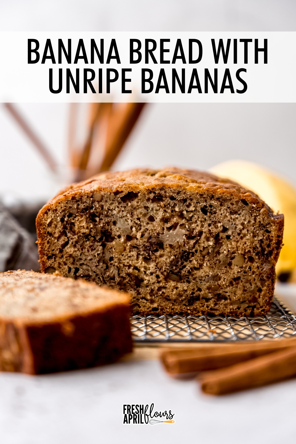 Learn how to make banana bread without ripe bananas in this detailed tutorial for how to roast bananas for banana bread. Yes, you can make moist, flavorful, and perfect banana bread with bananas that don't have a speck of brown in sight. This loaf delivers mega flavor, a soft and buttery crumb, and the optional crunch of your favorite chopped nuts.  via @frshaprilflours