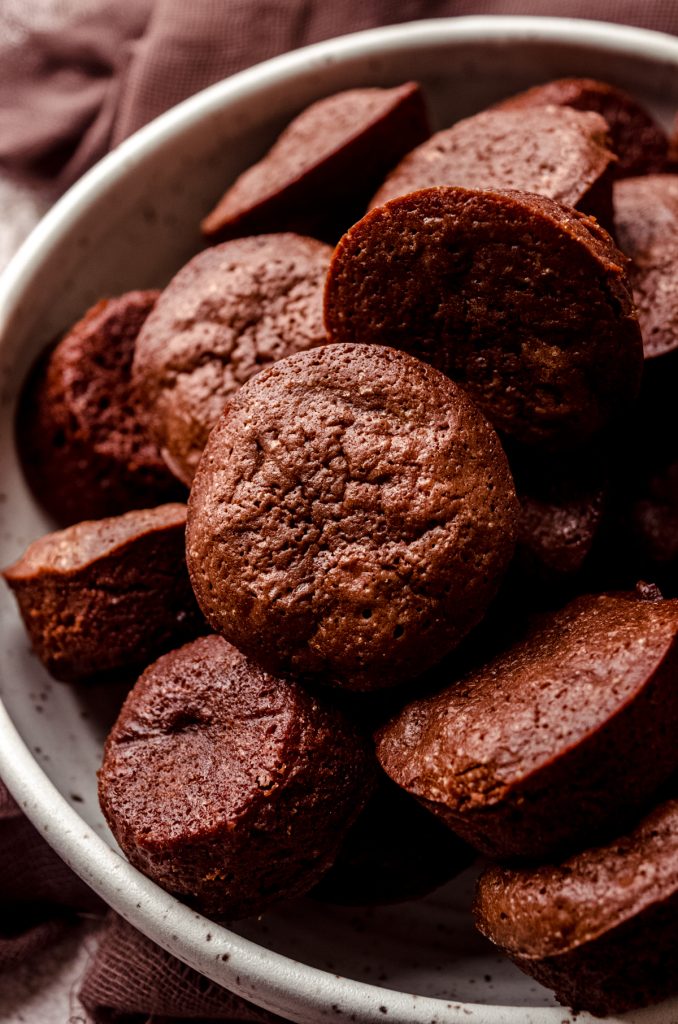 Brownie bites in a bowl.