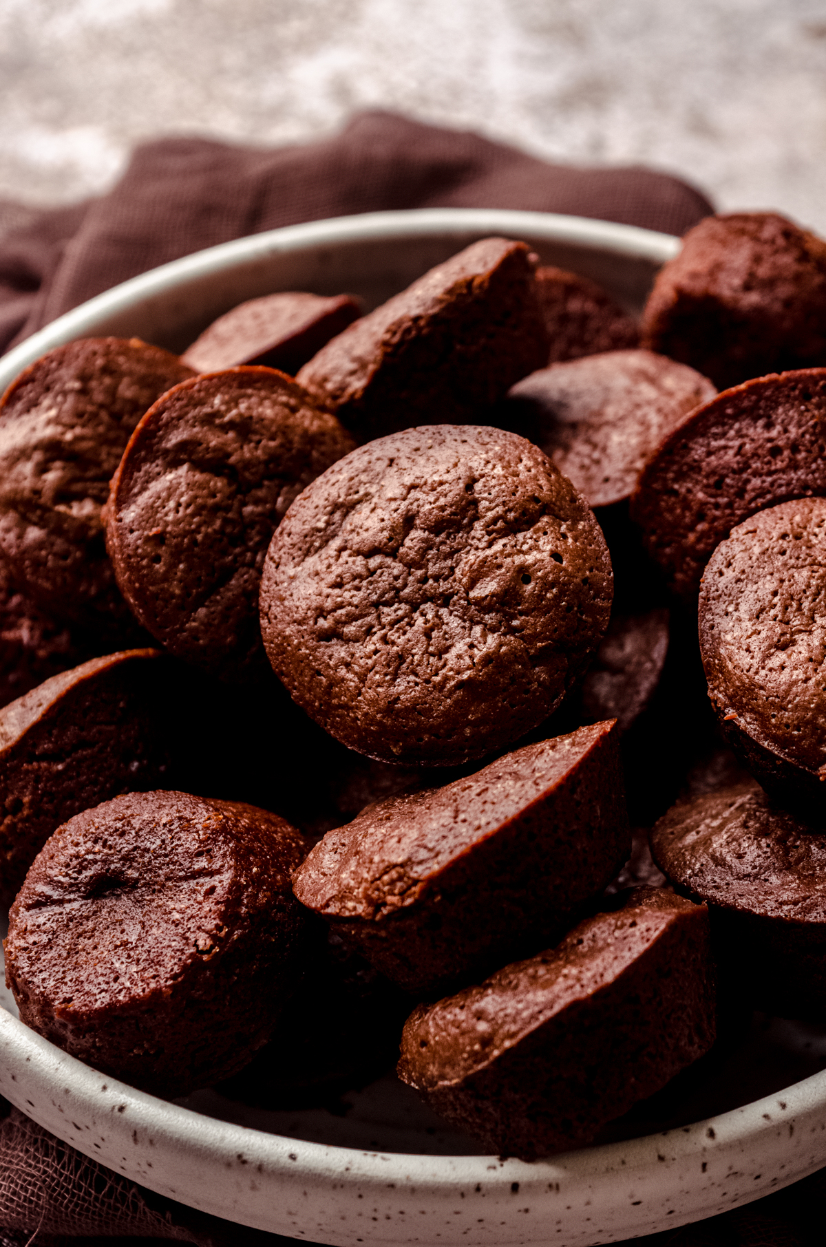 Brownie bites in a bowl.