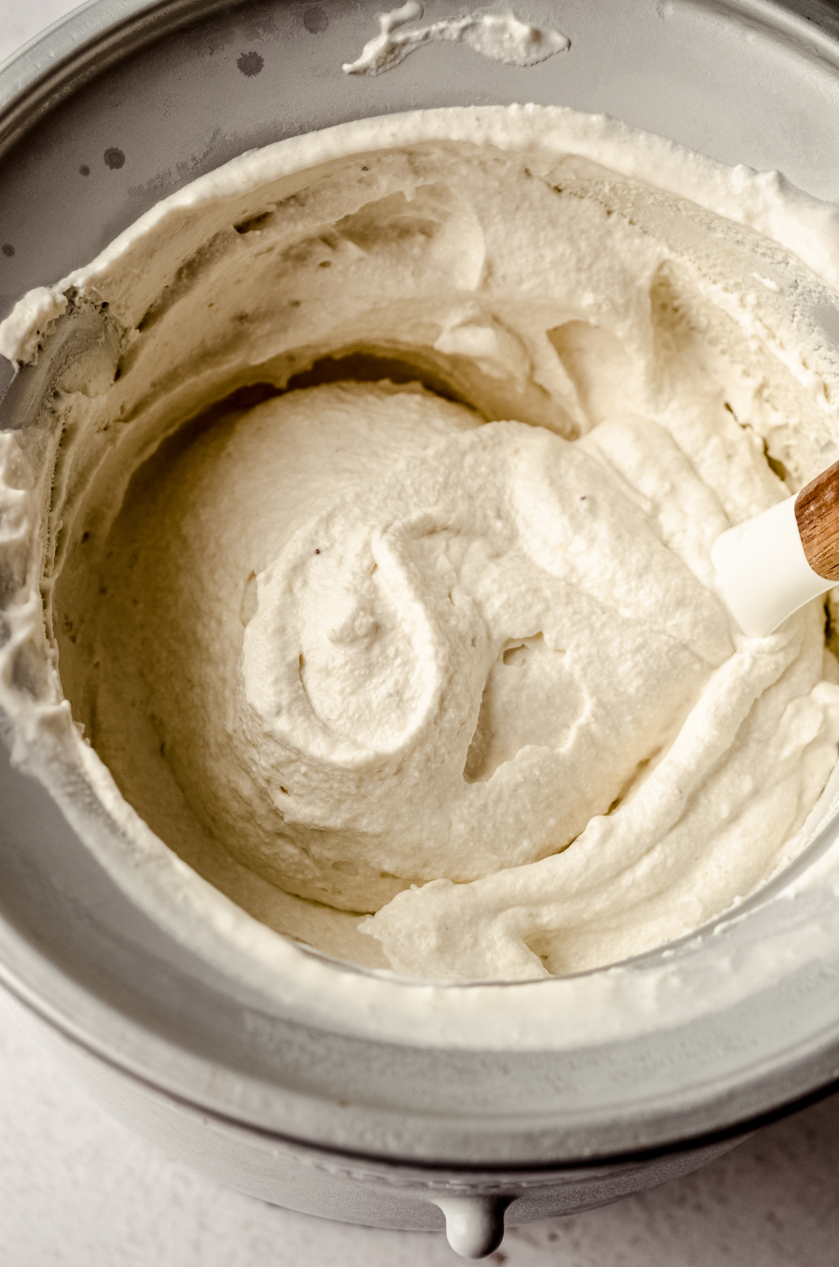 The base for banana ice cream in an ice cream maker.