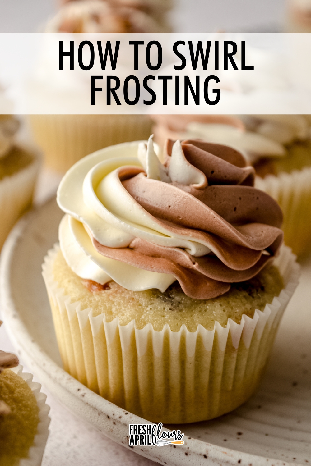 Swirled frosting looks complicated but is really rather simple! Learn how to make swirled frosting using two different frostings and just a piping bag and piping tip. In this post, you'll see my Swiss meringue buttercream, chocolate Swiss meringue buttercream, and marble cupcakes, but you can use this tutorial for any cupcake or frostings you choose! via @frshaprilflours