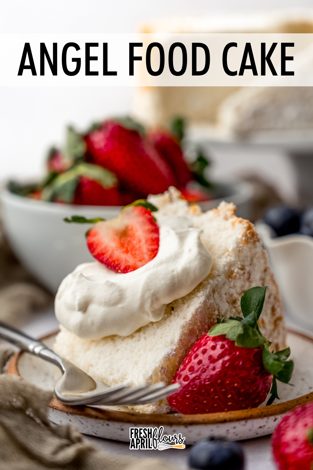 This recipe for perfect angel food cake produces a light and airy cake using 6 simple ingredients with the most ideal delicate texture. I’ve tested both cake flour and a DIY substitute, so you can make it with what you have on hand. via @frshaprilflours