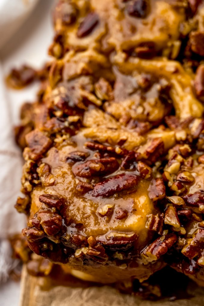 Sticky buns on a tray.