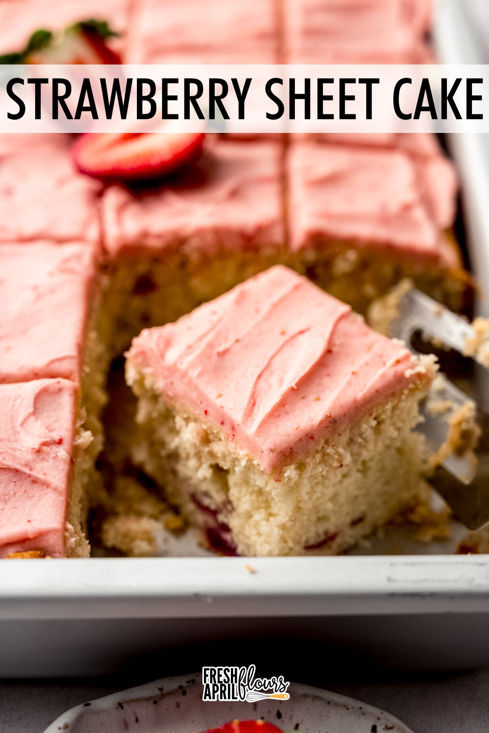 This easy strawberry sheet cake is flavorful, moist, and perfect for feeding a crowd, no layering or fancy tools required. This cake is the one-layer version of my famous strawberry cake, making it a quick, reliable, no-fuss dessert for any occasion. via @frshaprilflours