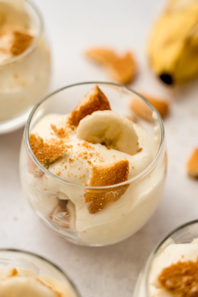 A small dessert cup of banana pudding.