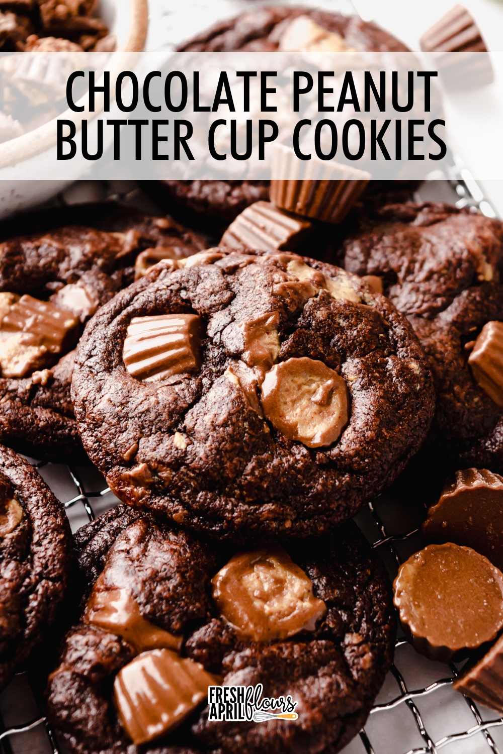 These fudgy chocolate cookies are filled with melty chocolate peanut butter cup chunks throughout every single bite. Feel free to change up the size and/or variety of peanut butter cup. via @frshaprilflours