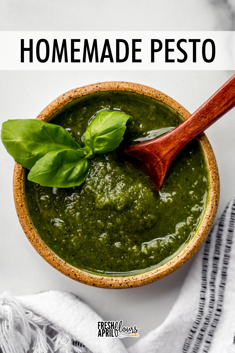 This delicious and flavorful homemade pesto recipe uses just five simple ingredients and makes the perfect pasta or sandwich topping. via @frshaprilflours