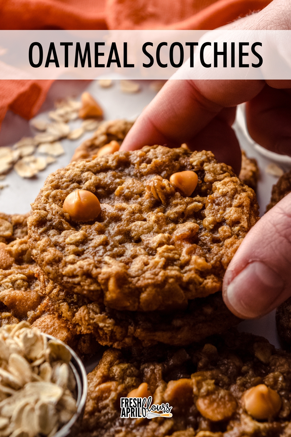 These soft and chewy oatmeal scotchies are spiced with cinnamon and molasses, jam packed with oats, and loaded with sweet and creamy butterscotch chips. My tried-and-true oatmeal cookie base which yields firm edges and a gooey interior that make these sweet and salty cookies absolutely irresistible. via @frshaprilflours