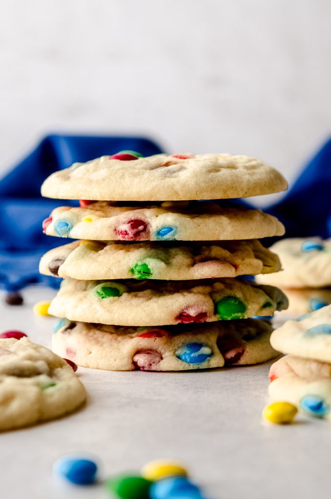 A stack of m&m cookies.