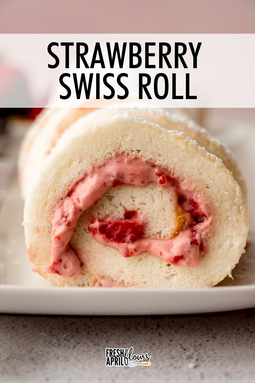 This jelly roll cake, otherwise known as a Swiss roll cake, is made from light and spongy angel food cake that's filled with a homemade strawberry sauce and fresh whipped cream filling, revealing a charming swirled pattern once you slice it. Keep things easy by using a box mix or try your hand at making the angel food cake component from scratch, too! via @frshaprilflours