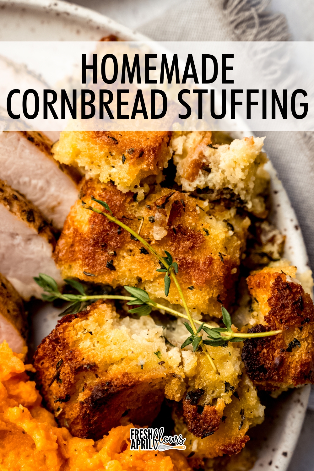 This homemade cornbread stuffing is made with grainy and buttery from-scratch cornbread and flavored with savory herbs. The subtle sweetness from the cornbread makes this a perfectly balanced side dish for your Thanksgiving spread or any special holiday menu. via @frshaprilflours