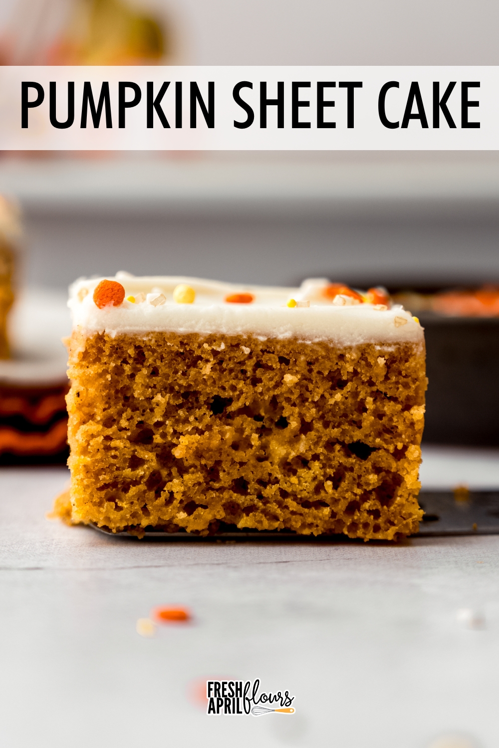 This moist and flavorful pumpkin sheet cake takes everything you love about my pumpkin layer cake and makes it even easier to bake and assemble with the simplicity of one layer in a sheet pan. Spread my favorite cream cheese frosting on top and garnish with your favorite fall sprinkles. via @frshaprilflours