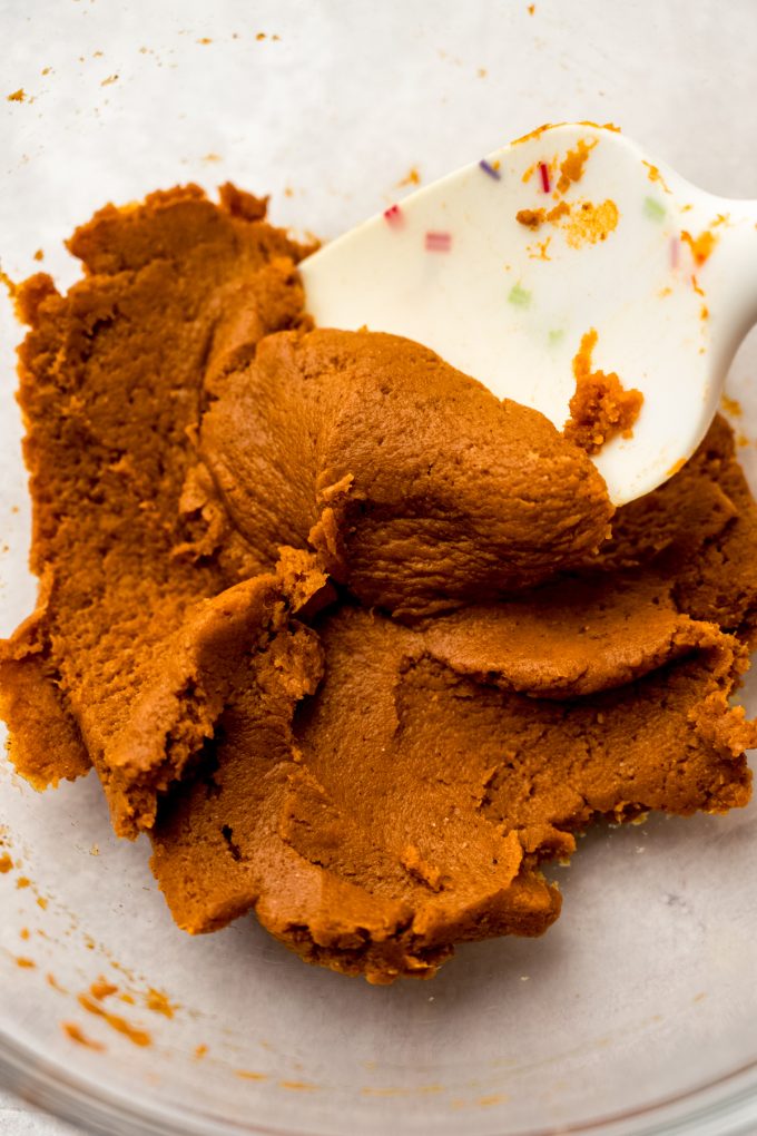 Roasted pumpkin puree in a bowl.
