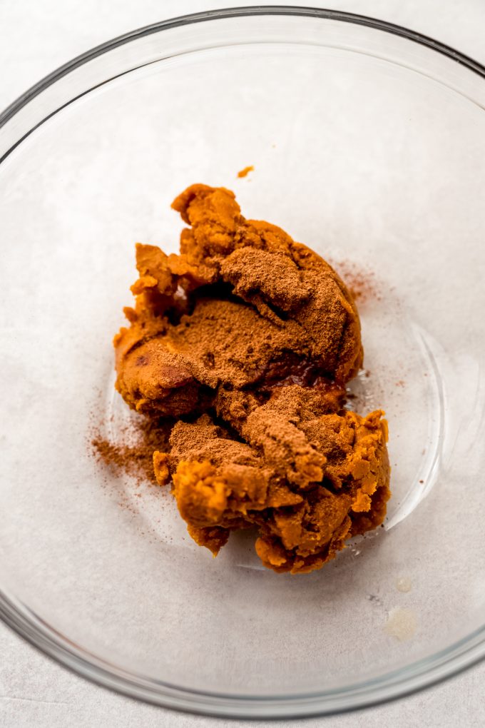 Roasted pumpkin puree in a bowl.