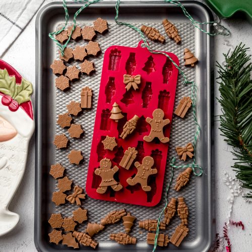 Aerial photo of a tray of peanut butter meltaways on a baking sheet.