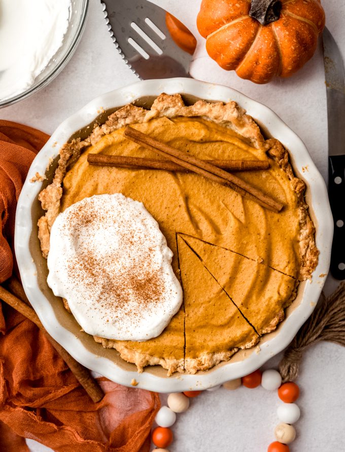 Aerial photo of a pumpkin chiffon pie.